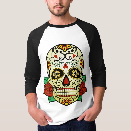 Suiker schedel met Rozen T-shirt (Voorkant)
