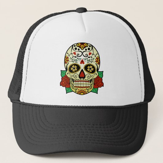 Suiker schedel met Rozen Trucker Pet (Voorkant)