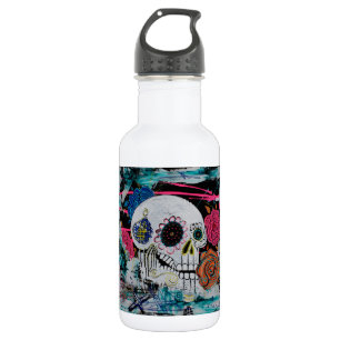 Suiker schedel met Rozen Waterfles