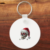 Suiker Schedel met Santa Hoed Tee Kerstmis Pyjama Sleutelhanger (Voorkant)