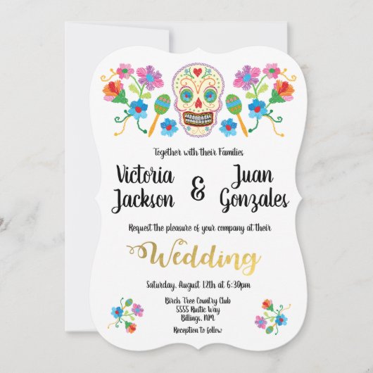 Suiker Schedel Mexicaanse Trouw Uitnodigingen Bord (Voorkant)