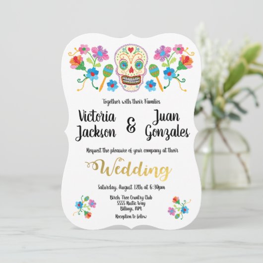 Suiker Schedel Mexicaanse Trouw Uitnodigingen Bord (Staand voorkant)
