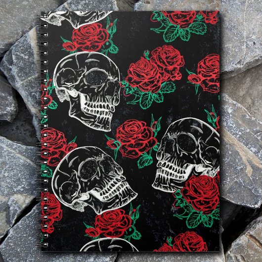 Suiker schedel | Modern Red Rose Gothic Grunge Notitieboek