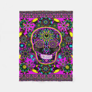Suiker schedel Neon Roze Fleece Deken