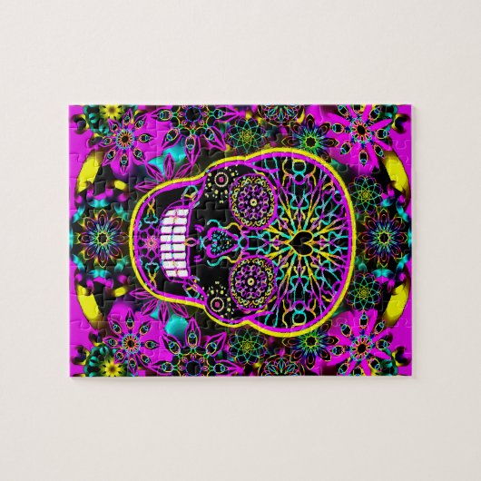 Suiker schedel Neon Roze Legpuzzel (Horizontaal)