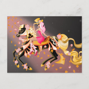 Suiker Schedel Paard & Dame Zwart Roze Ansichtkaa Briefkaart