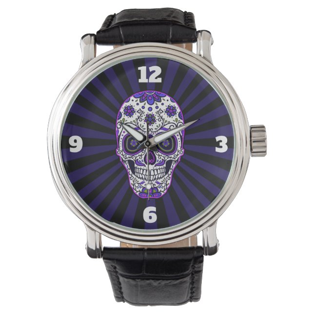 Suiker Schedel Paarse Kleuren Horloge  (Voorkant)