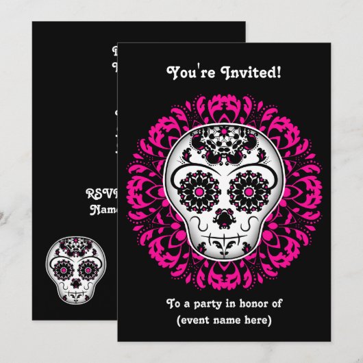 Suiker schedel partij kaart (Voorkant / Achterkant)