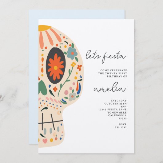 SUIKER schedel PARTY UITNODIGING (Voorkant / Achterkant)