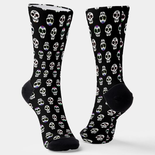 Suiker schedel Patroon Halloween Socks Sokken (Gebogen)