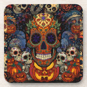 Suiker Schedel Pompoen Feest, Calavera Bier Onderzetter (Voorkant)
