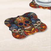 Suiker Schedel Pompoen Feest, Calavera Kartonnen Onderzetters (Gekanteld)