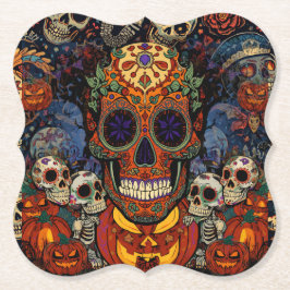 Suiker Schedel Pompoen Feest, Calavera Kartonnen Onderzetters