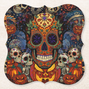 Suiker Schedel Pompoen Feest, Calavera Kartonnen Onderzetters