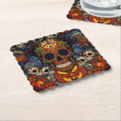 Suiker Schedel Pompoen Feest, Calavera Kartonnen Onderzetters (Gebogen)