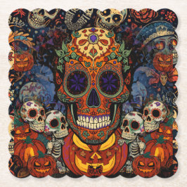 Suiker Schedel Pompoen Feest, Calavera Kartonnen Onderzetters