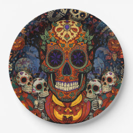 Suiker Schedel Pompoen Feest, Calavera Papieren Bordje