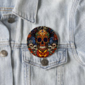 Suiker Schedel Pompoen Feest, Calavera Ronde Button 7,6 Cm (In situ)