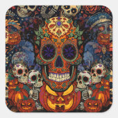 Suiker Schedel Pompoen Feest, Calavera  Vierkante Sticker (Voorkant)