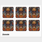 Suiker Schedel Pompoen Feest, Calavera  Vierkante Sticker (Vel)