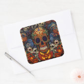 Suiker Schedel Pompoen Feest, Calavera  Vierkante Sticker (Envelop)
