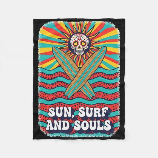 Suiker Schedel Psychedelische Zon Retro Surf Oceaa Fleece Deken (Voorkant)
