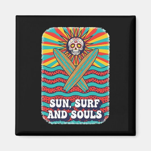 Suiker Schedel Psychedelische Zon Retro Surf Oceaa Magneet (Voorkant)