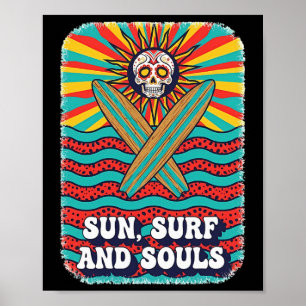 Suiker Schedel Psychedelische Zon Retro Surf Oceaa Poster
