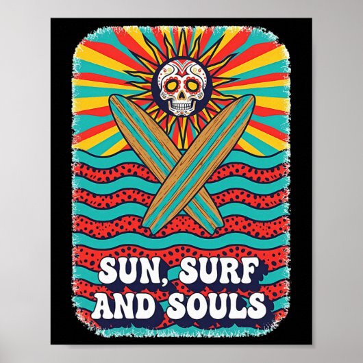 Suiker Schedel Psychedelische Zon Retro Surf Oceaa Poster (Voorkant)