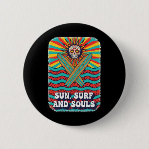 Suiker Schedel Psychedelische Zon Retro Surf Oceaa Ronde Button 5,7 Cm