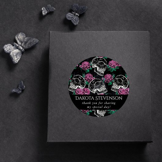 Suiker Schedel Roze Rozen | Gotische Glamour Dank Ronde Sticker