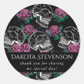 Suiker Schedel Roze Rozen | Gotische Glamour Dank Ronde Sticker (Voorkant)