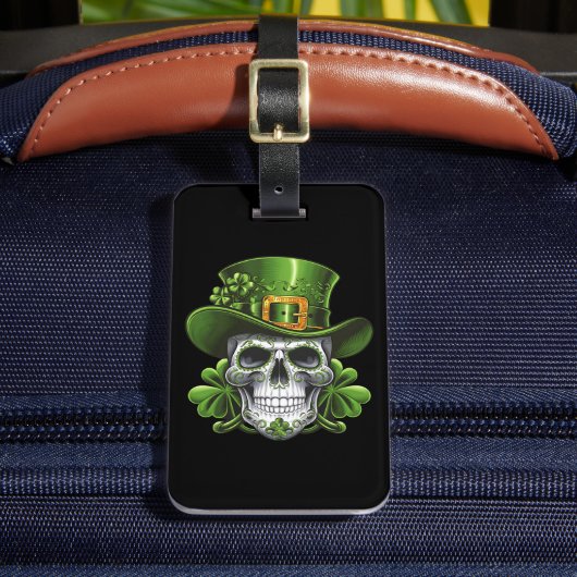 Suiker Schedel St. Patrick's Dag Klavertje Bagagelabel (Voorkant Insitu 2)