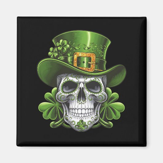 Suiker Schedel St. Patrick's Dag Klavertje Magneet (Voorkant)