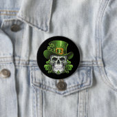 Suiker Schedel St. Patrick's Dag Klavertje Ronde Button 7,6 Cm (In situ)