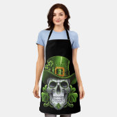 Suiker Schedel St. Patrick's Dag Klavertje Schort (Gedragen)