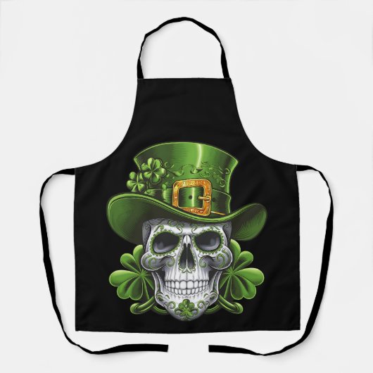 Suiker Schedel St. Patrick's Dag Klavertje Schort (Voorkant)