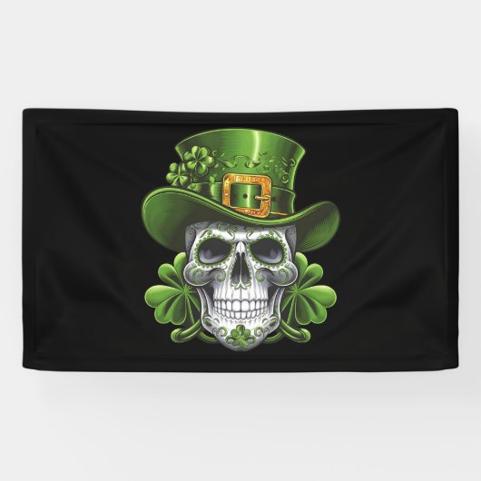 Suiker Schedel St. Patrick's Dag Klavertje Spandoek (Horizontaal)