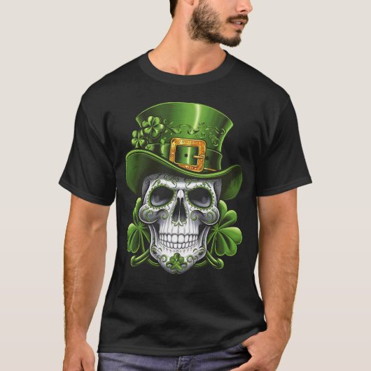 Suiker Schedel St. Patrick's Dag Klavertje T-shirt (Voorkant)