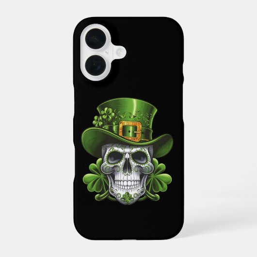 Suiker Schedel St. Patrick's Day Klaver iPhone 16 Hoesje (Achterkant)