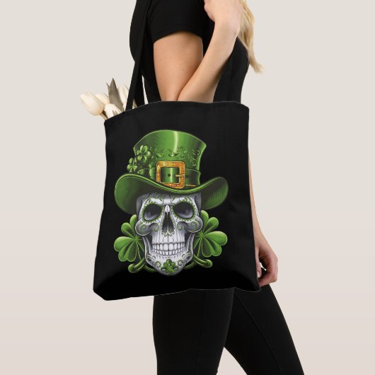 Suiker Schedel St. Patrick's Day Klaver Tote Bag (Dichtbij)