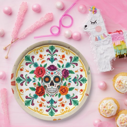 💀🎉Suiker Schedel Superware Día de los Muertos Papieren Bordje (Feest)