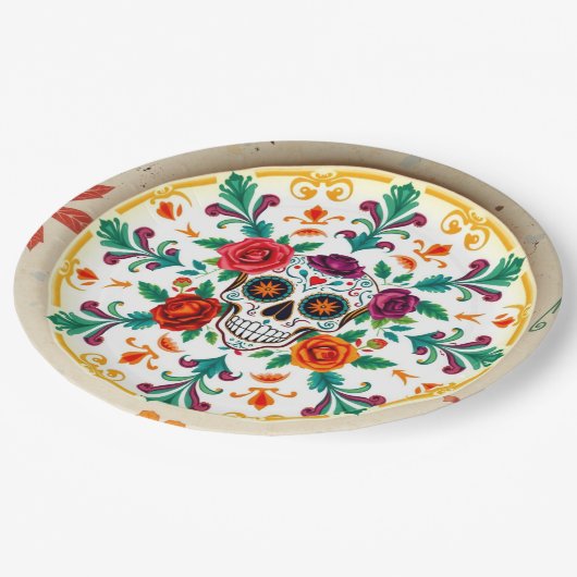 💀🎉Suiker Schedel Superware Día de los Muertos Papieren Bordje (Gekanteld)