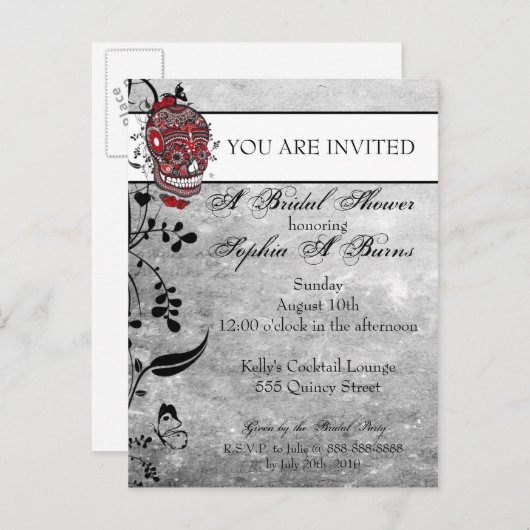 Suiker Schedel Tatoeage Ontwerp Douche Uitnodiging (Voorkant / Achterkant)