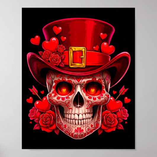 Suiker Schedel Valentijn Cupido Rode Rozen Koppels Poster (Voorkant)