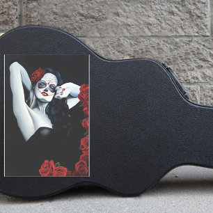 Suiker Schedel Vrouw Gothic Zwarte Rode Rozen Port Sticker