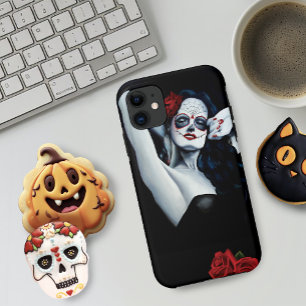 Suiker Schedel Vrouw Gotisch Zwarte Rode Rozen Por Case-Mate iPhone Case