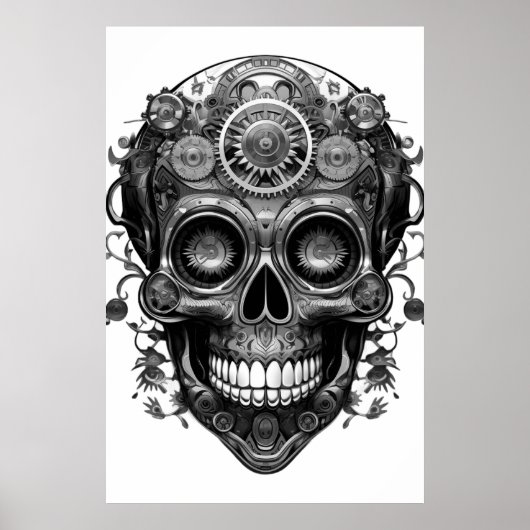 Suiker Schedel Zwart + Wit Beeld op een Muurposter Poster (Voorkant)