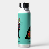 Suiker Schedel Zwarte Kat Roos Teal Hart Waterfles (Links)