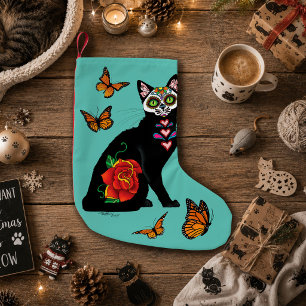 Suiker Schedel Zwarte Kat Roos Turquoise Hart Kleine Kerstsok